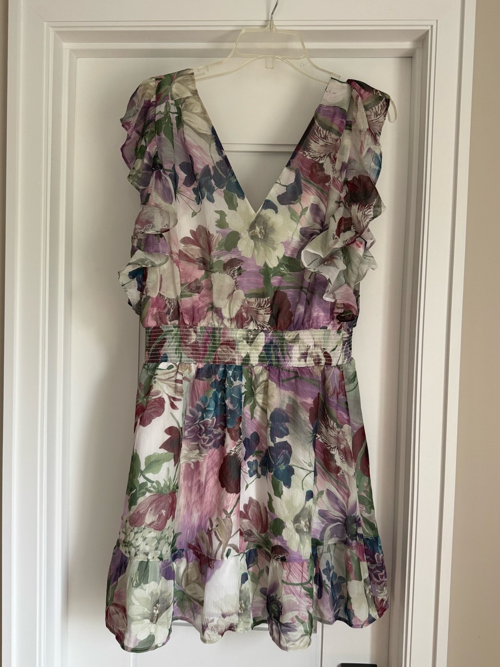 NWT Express Floral Ruffle Mini Dress Size Large - Picture 3 of 5